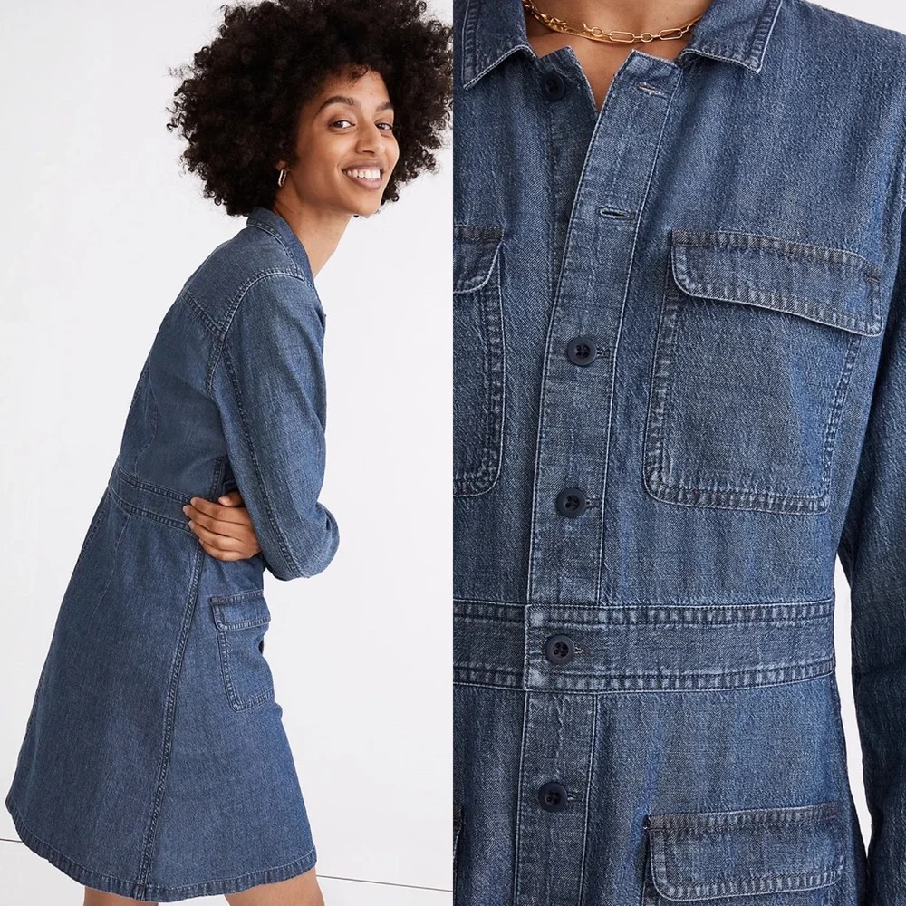 Madewell Denim Chambray Utility Button-up Collared Shirtdress - Picture 3 of 6
